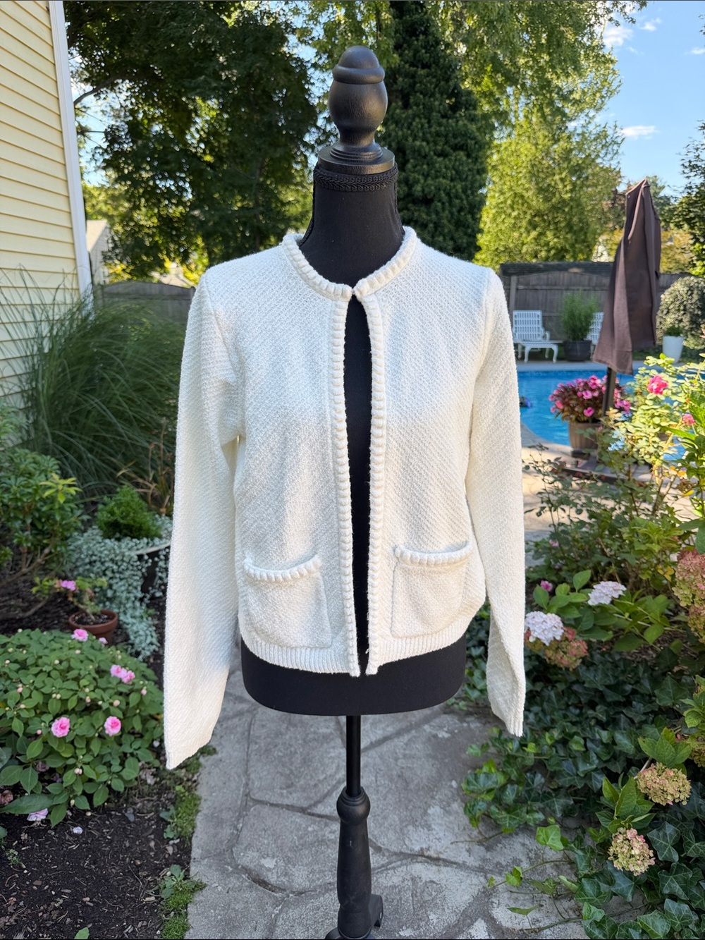 Draper James Ivory Textured Knit Cardigan Sweater Jacket M